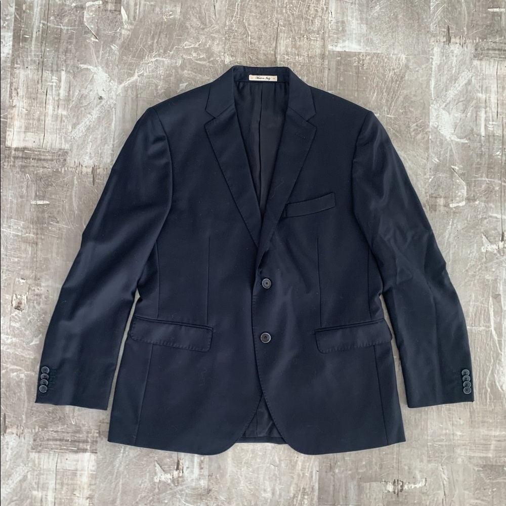 Calvaresi navy blazer with gold details. Made in Italy.